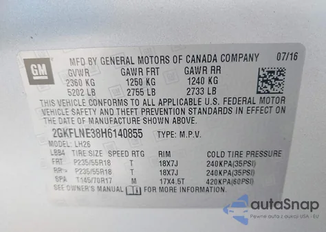 2017 GMC Terrain Sle-2 из США, поврежденный, VIN 2GKFLNE38H6140855